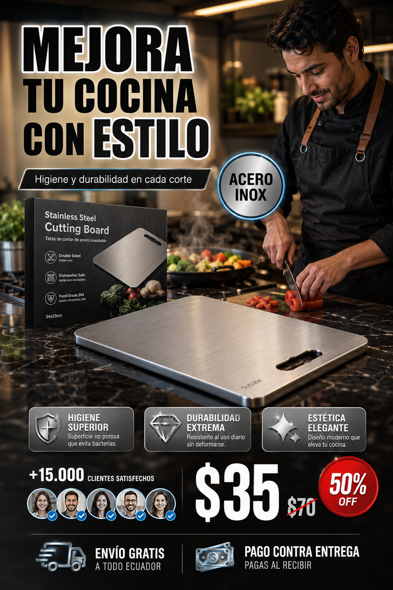 Tabla De Picar Acero Inox 24x34cm